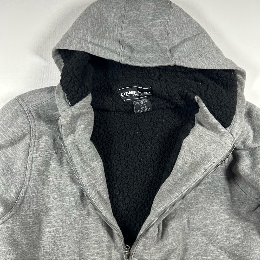 O' Neill Mens Gray Hooded Sherpa Lined Full Zip Jacket Hoodie Medium Surf Chore - Picture 4 of 9